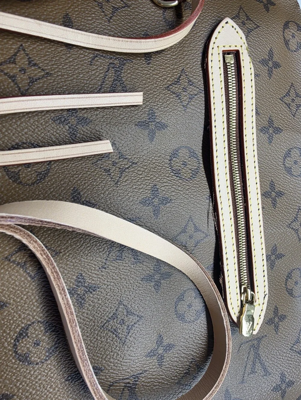 Louis Vuitton Luxury Leather Bag Straps and Side Laces - Cream with Red Edge
